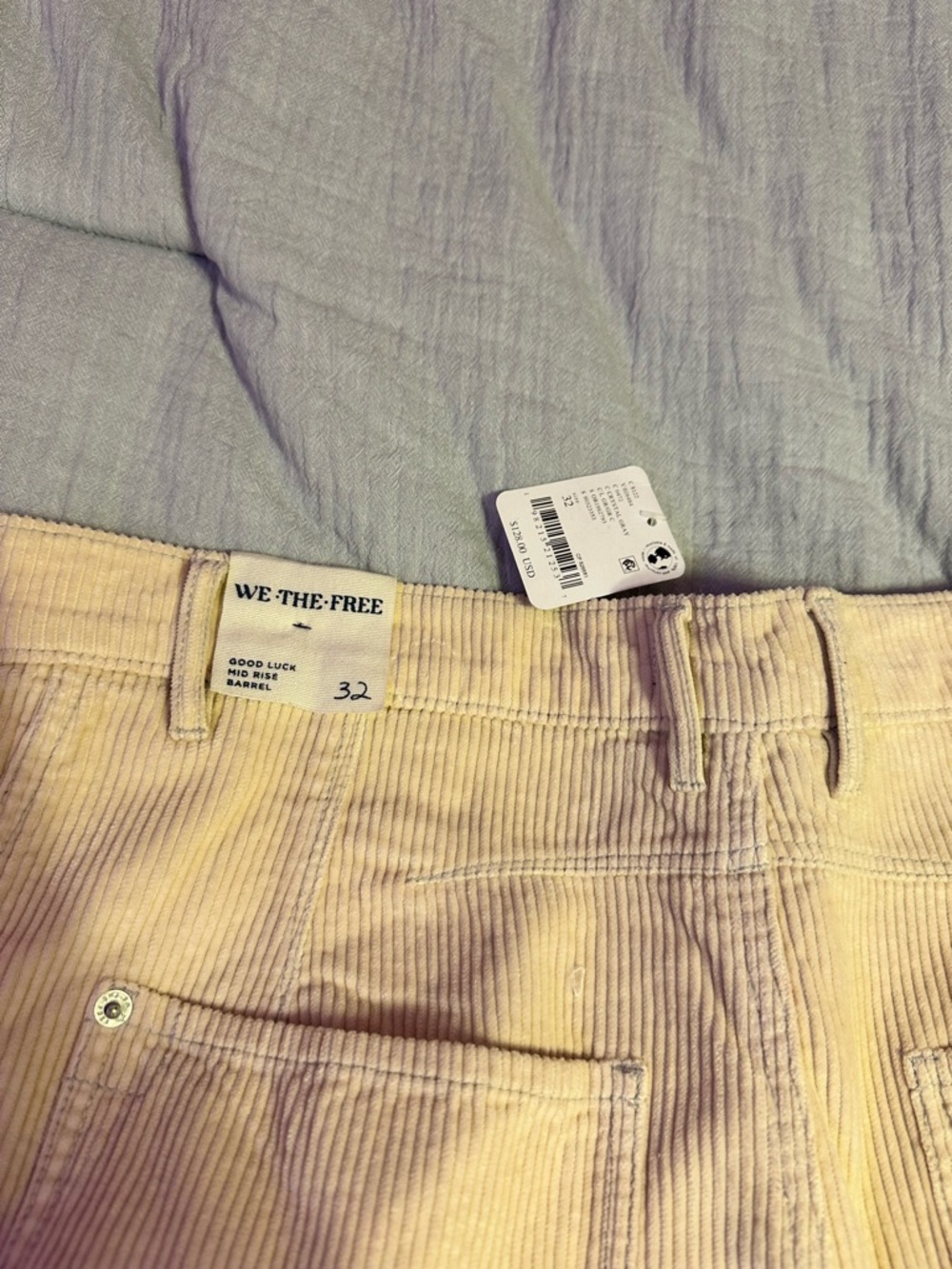 We the Free Free People Good Luck Barrel Jeans in crystal gray corduroy 32 - Picture 10 of 11